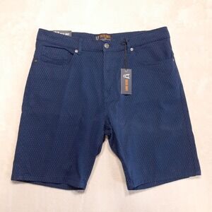 Quilted Giraffe Mens Stretch Bermuda Short 34 Navy Blue Dotted Pattern 9" Inseam